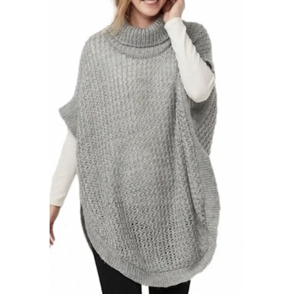 LC Lauren Conrad Gray oversized Knit‎ turtleneck onesize Poncho sweater NWT